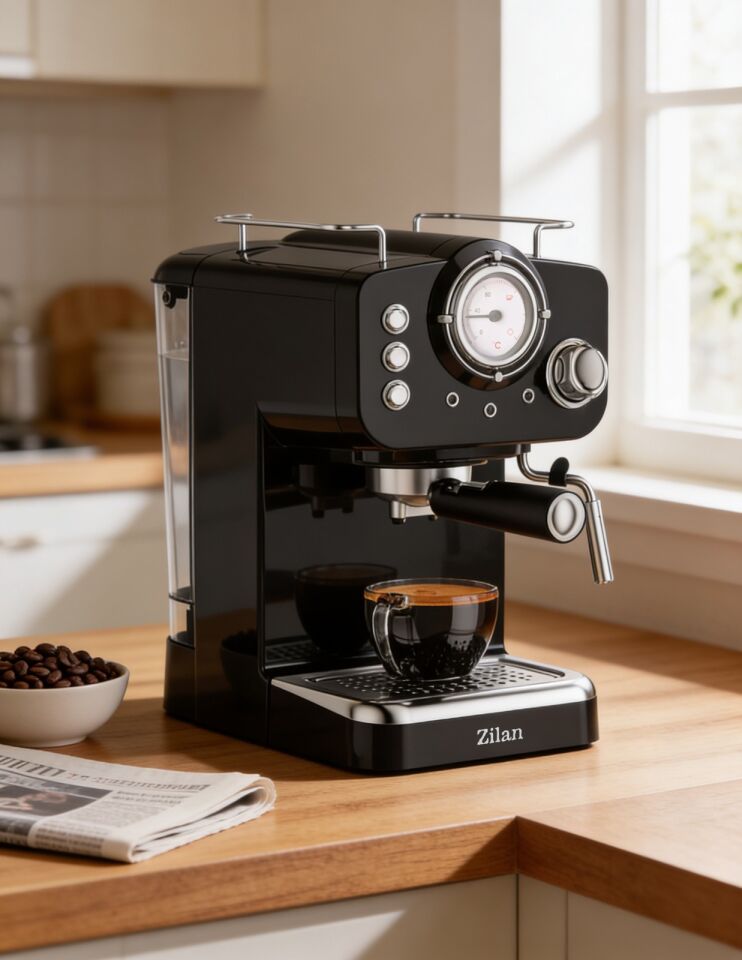 ZLN2991 Retro Espresso Kahve Makinesi (Espresso-Cappiccino-Latte) 15 Bar 1100W | Siyah