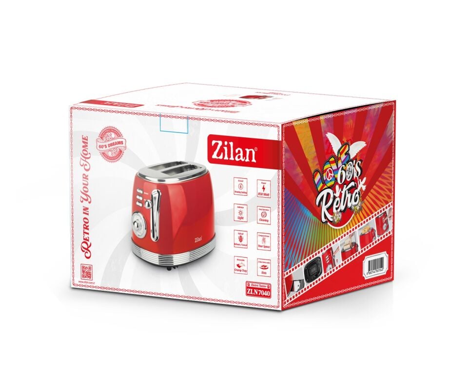 ZLN7040 Elektrikli Ekmek Kızartma Makinası Retro Kırmızı