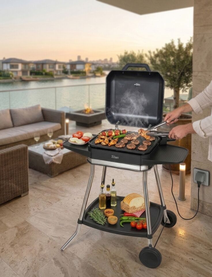 Zilan ZLN2501 Elektrikli Barbekü Mangal | Standlı | Kapaklı | Döküm ızgara