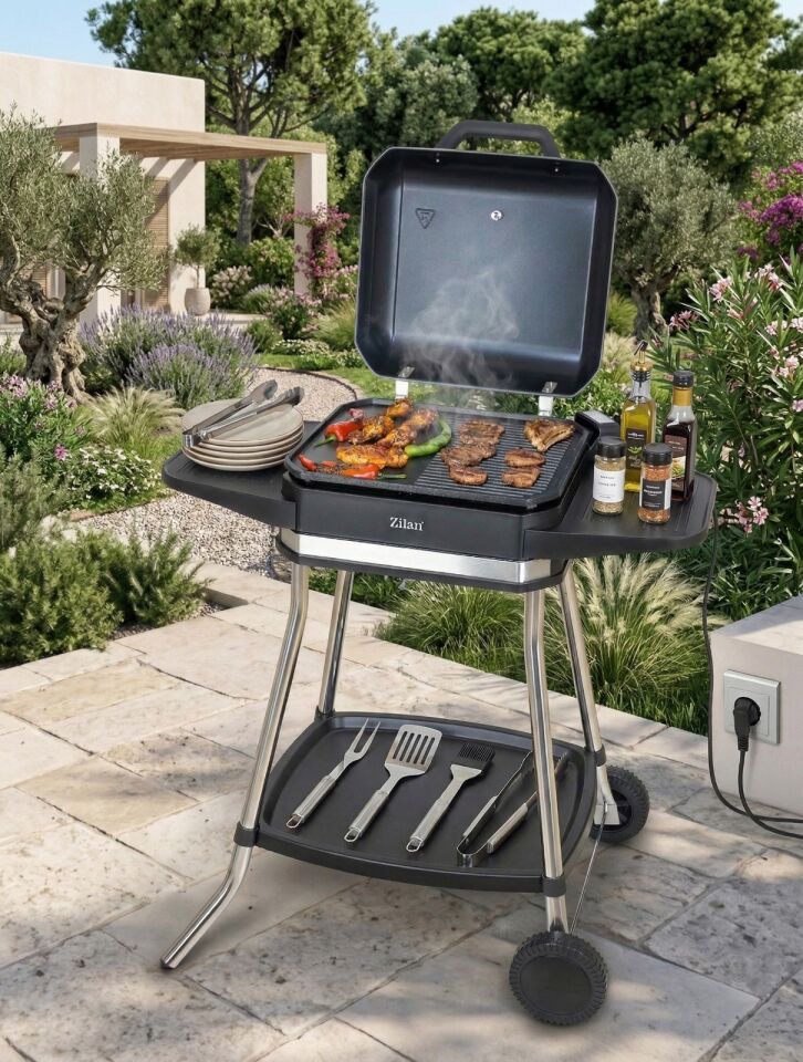 Zilan ZLN2501 Elektrikli Barbekü Mangal | Standlı | Kapaklı | Döküm ızgara