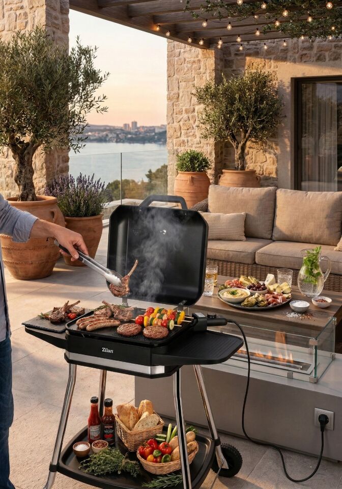 Zilan ZLN2501 Elektrikli Barbekü Mangal | Standlı | Kapaklı | Döküm ızgara