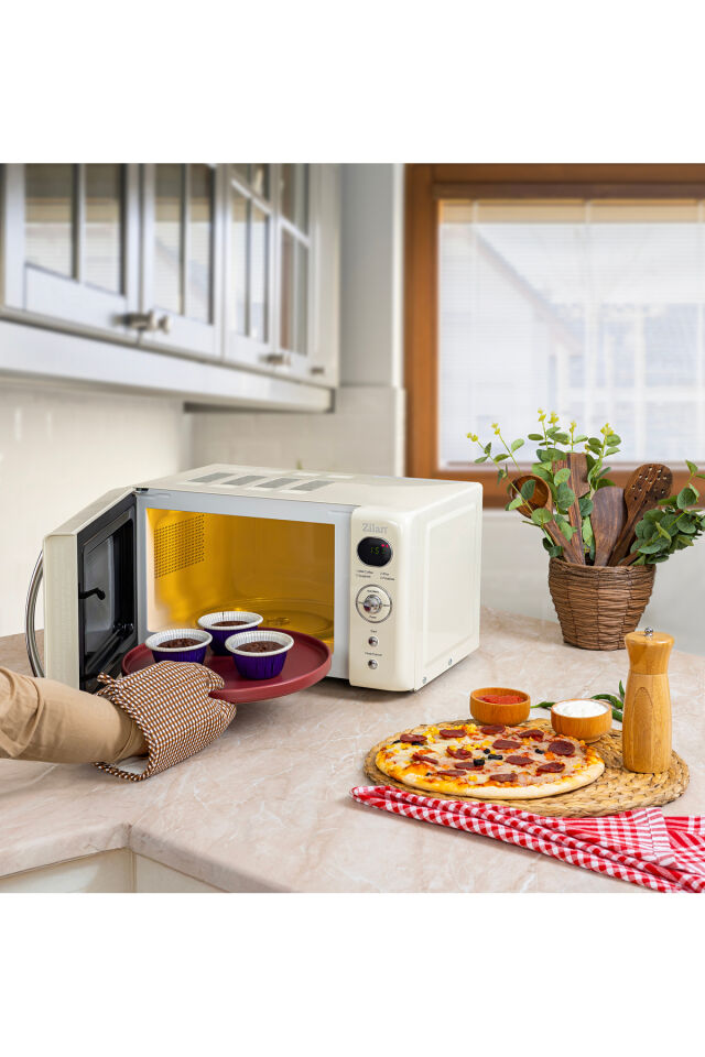 Zln1245 | Retro Mikrodalga Fırın | 700w | 20l | 6 Kademeli | Buz Çözme | Otomatik Pişirme
