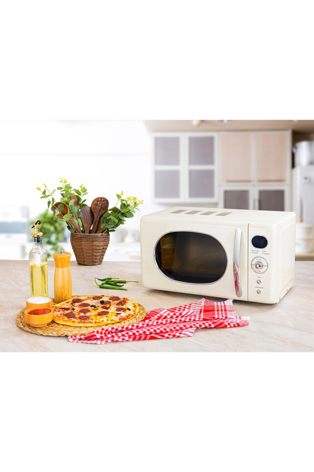 Zln1245 | Retro Mikrodalga Fırın | 700w | 20l | 6 Kademeli | Buz Çözme | Otomatik Pişirme
