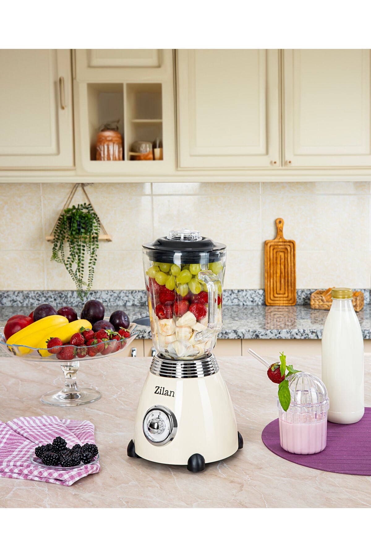 ZLN1207 | Retro Stand Blender | 1,5l Cam Hazne | 500w Blendar | 2 Hız Ayarı | Bej
