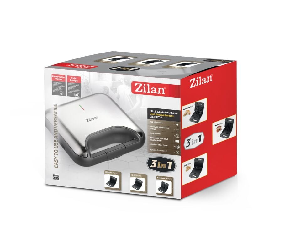ZLN4704 3'ü 1 Arada Waffle & Tost Makinesi 800 W | Inox | Değiştirilebilir Plaka