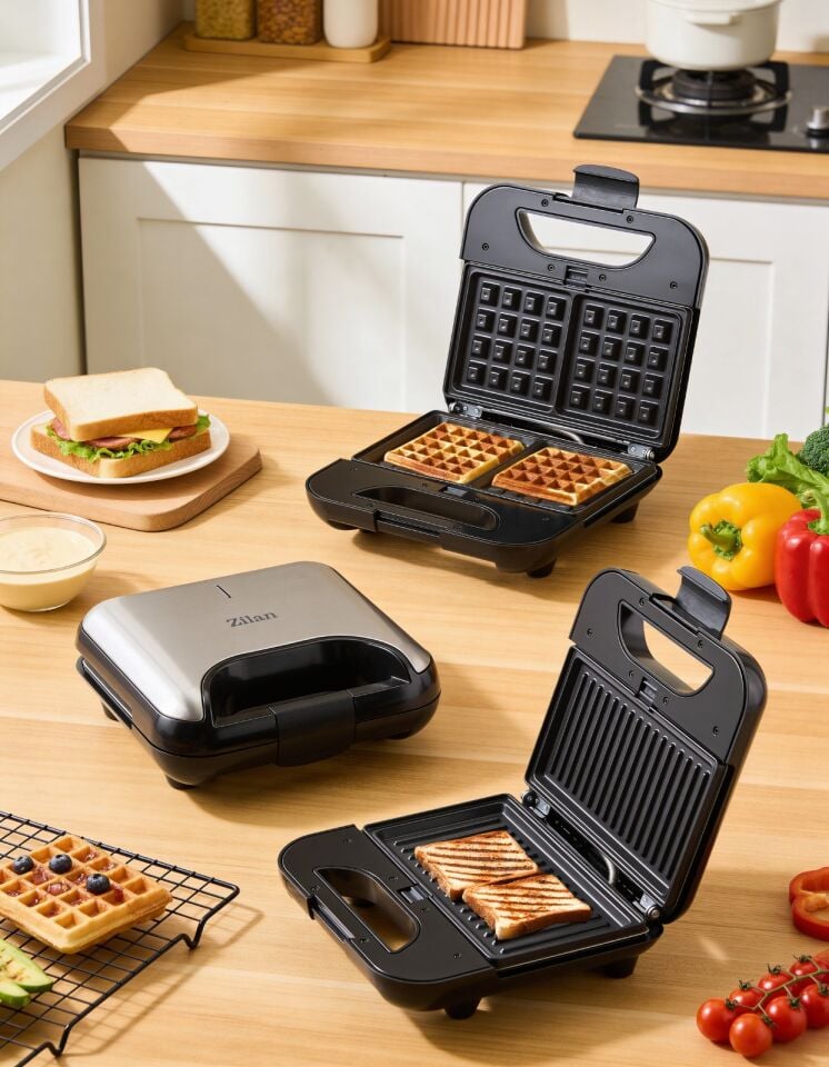 ZLN4704 3'ü 1 Arada Waffle & Tost Makinesi 800 W | Inox | Değiştirilebilir Plaka