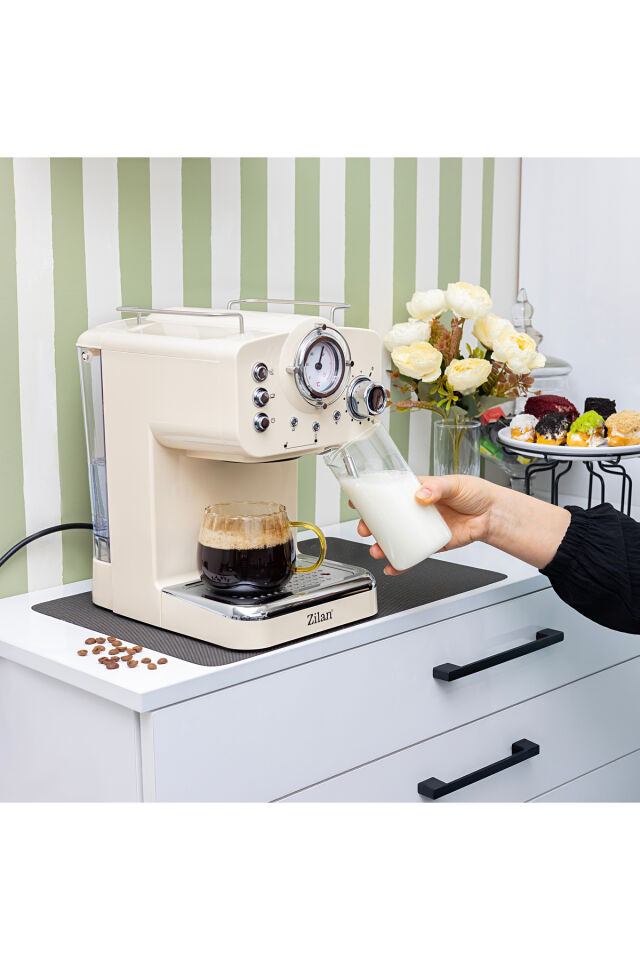 ZLN2992 Espresso Kahve Makinesi Espresso-Cappiccino-Latte | 15 Bar Süt Köpürtücü | 1100W Retro Bej