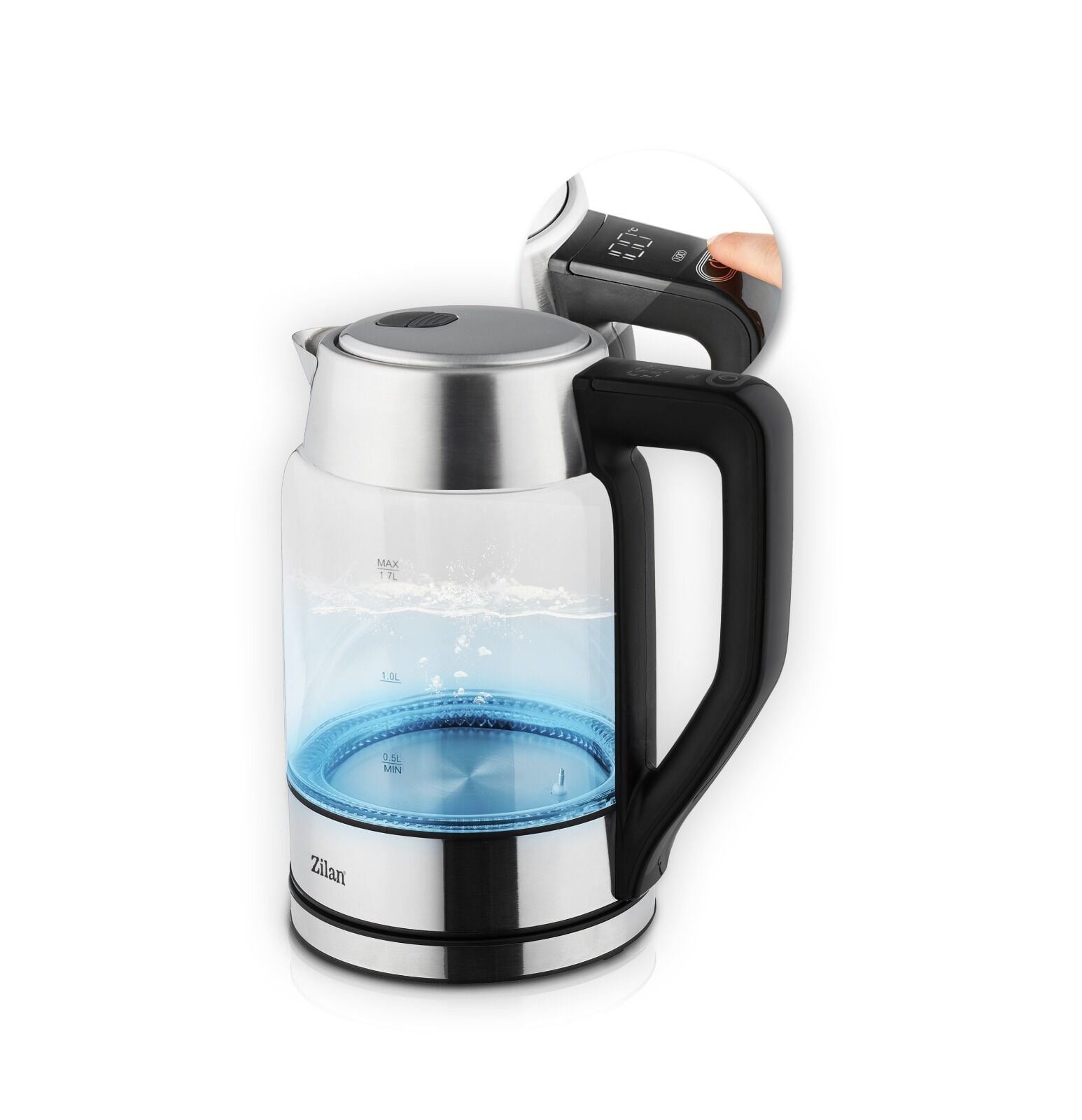 Zln8955 | Dijital Cam Su Isıtıcı | 1.7 L. | 2200w | Kattle | Ayarlanabilir Isı | Çift Cam Tasarım