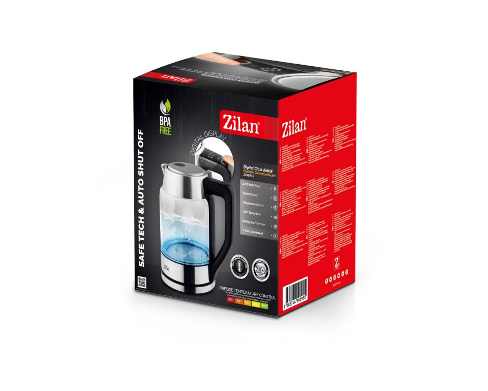 Zln8955 | Dijital Cam Su Isıtıcı | 1.7 L. | 2200w | Kattle | Ayarlanabilir Isı | Çift Cam Tasarım