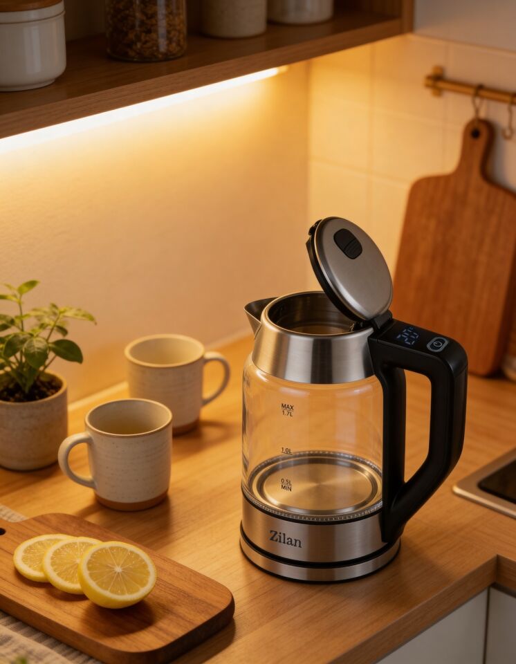 Zln8955 | Dijital Cam Su Isıtıcı | 1.7 L. | 2200w | Kattle | Ayarlanabilir Isı | Çift Cam Tasarım