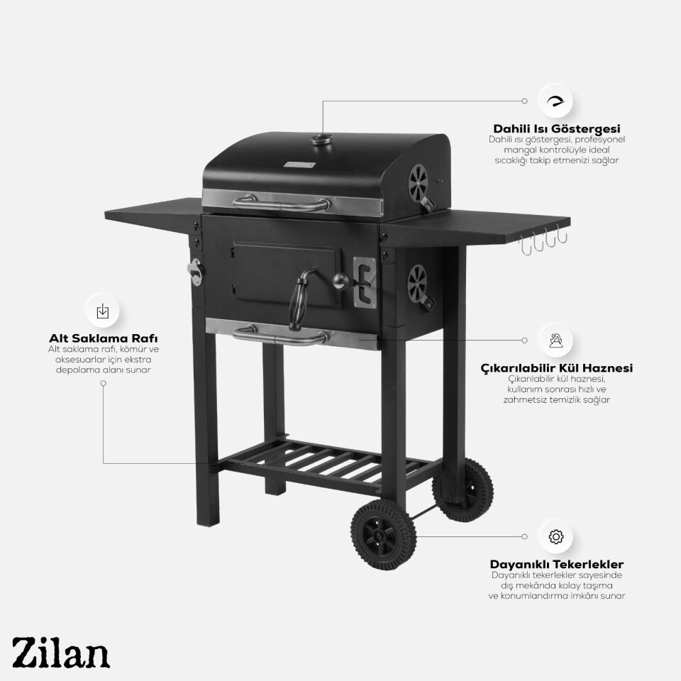 ZLN3584 Kömürlü Mangal & Barbekü Pazlanmaz Çelik, Kademeli Isı, Taşınabilir