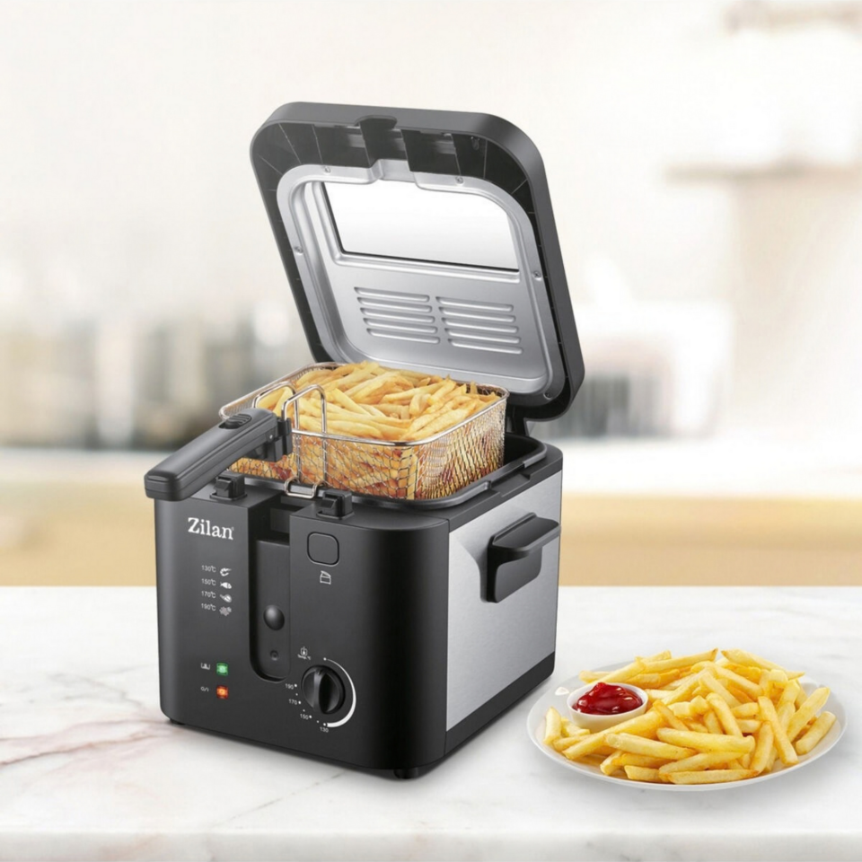 ZLN0010 Inox Fritöz | 2.5L | 1600W | Ayarlanabilir Termostat | Paslanmaz Çelik Gövde | XL