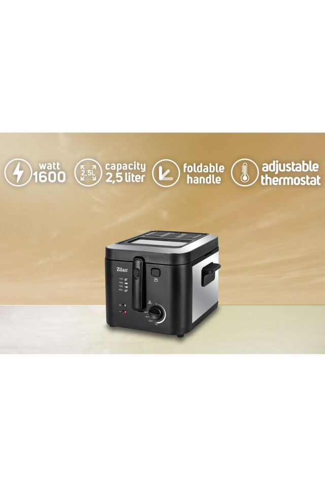 ZLN0010 Inox Fritöz | 2.5L | 1600W | Ayarlanabilir Termostat | Paslanmaz Çelik Gövde | XL