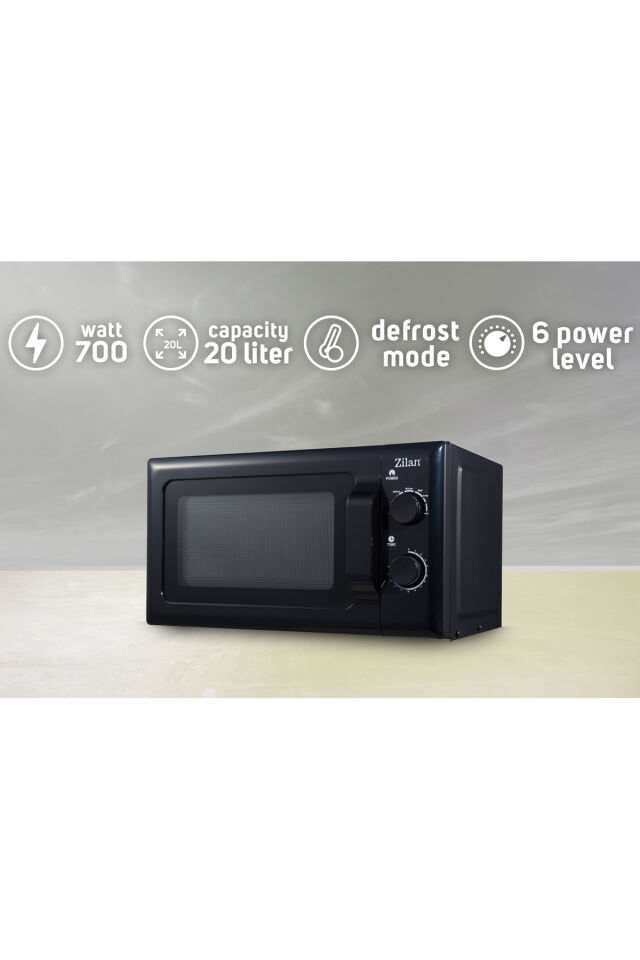 ZLN1222 Mikrodalga Fırın | 20L | 700W  | 6 Güç Seviyesi | Buz Çözme | Siyah
