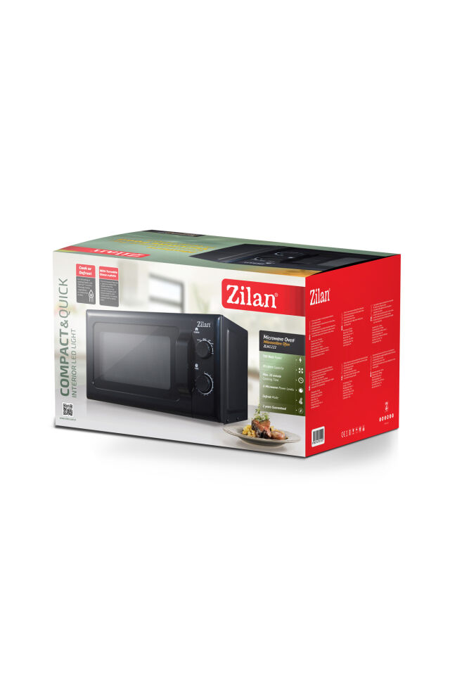 ZLN1222 Mikrodalga Fırın | 20L | 700W  | 6 Güç Seviyesi | Buz Çözme | Siyah