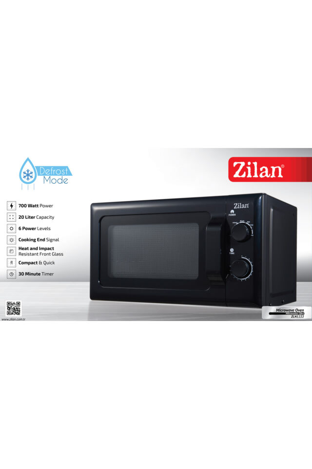ZLN1222 Mikrodalga Fırın | 20L | 700W  | 6 Güç Seviyesi | Buz Çözme | Siyah