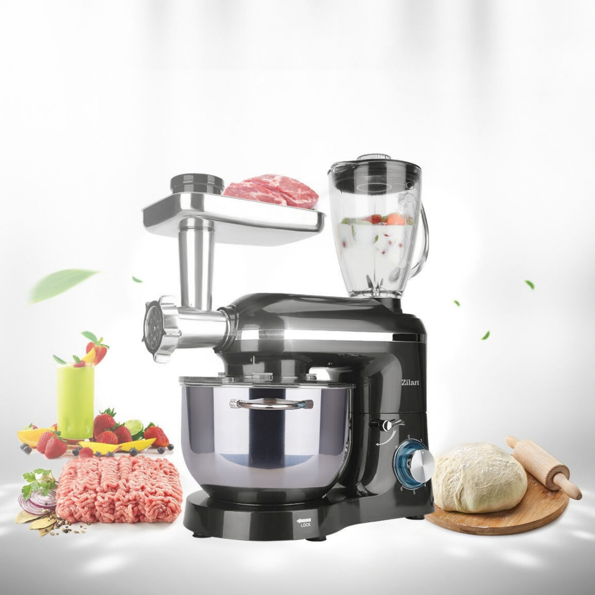 ZLN1772 Pro Şef Çok Fonksiyonlu Stand Mikser (Kıyma Hamur Blender) 5.5L Paslanmaz Çelik Kase | 1400W