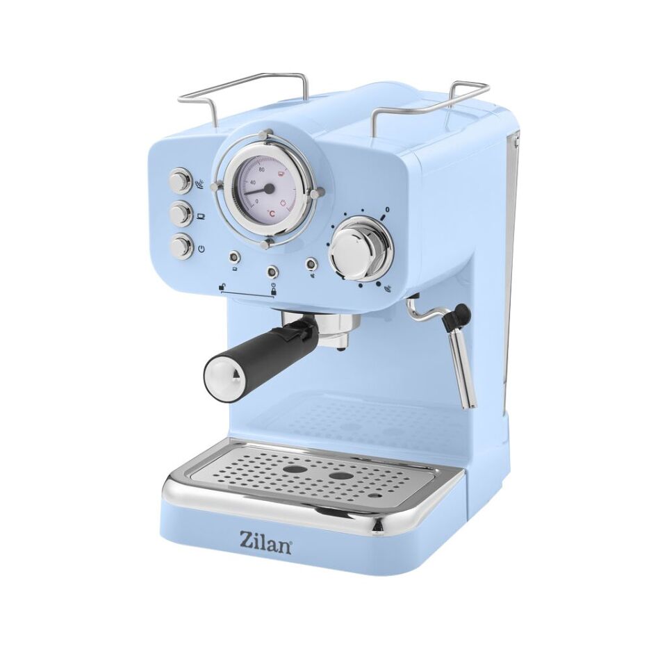 ZLN2861 Espresso Kahve Makinesi Espresso-Cappiccino-Latte | 15 Bar Süt Köpürtücü | 1100W Retro Mavi