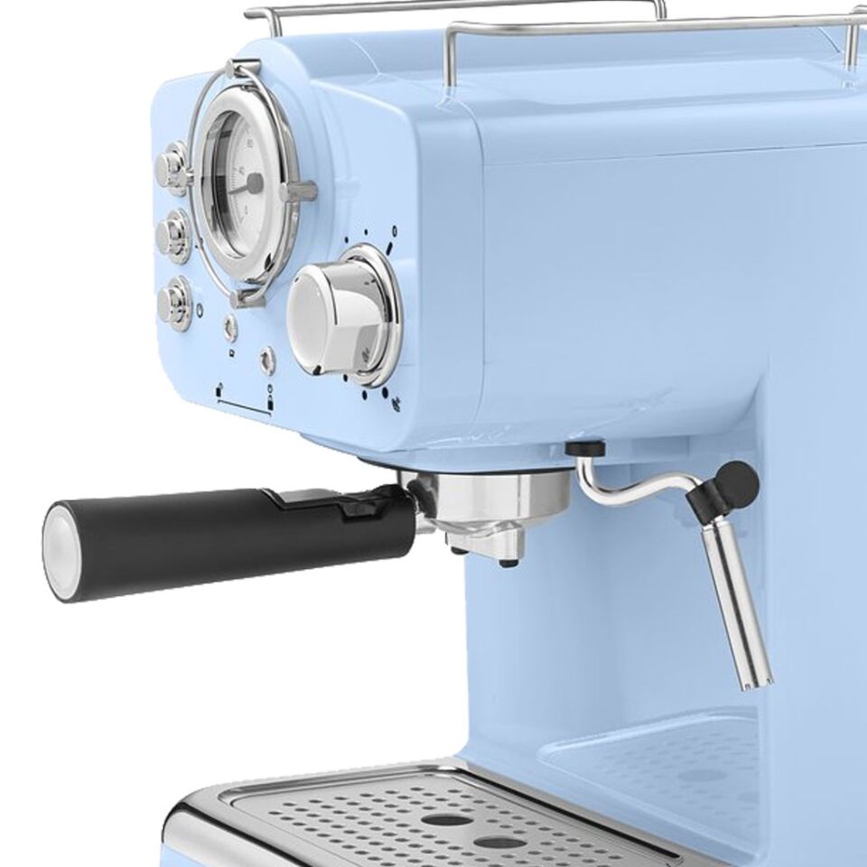 ZLN2861 Espresso Kahve Makinesi Espresso-Cappiccino-Latte | 15 Bar Süt Köpürtücü | 1100W Retro Mavi