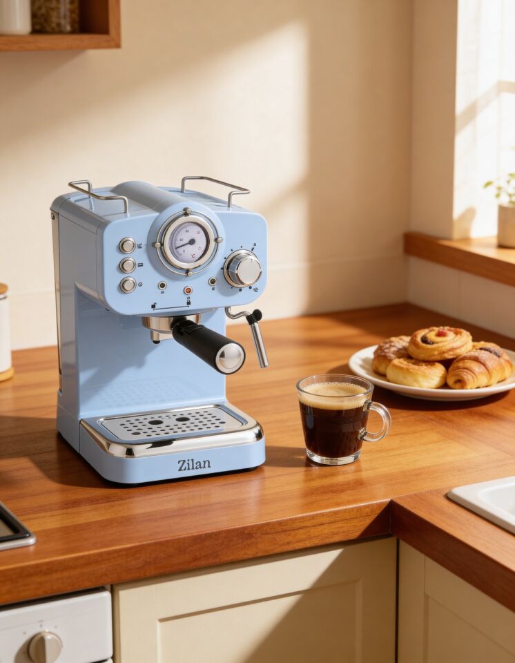 ZLN2861 Espresso Kahve Makinesi Espresso-Cappiccino-Latte | 15 Bar Süt Köpürtücü | 1100W Retro Mavi