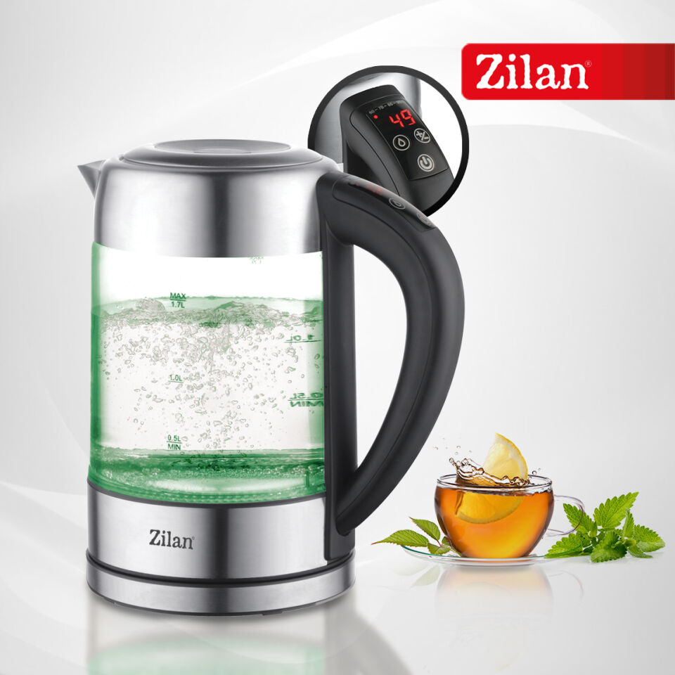 Zln3949 Dijital Cam Su Isıtıcı | 1.7l Ayarlanabilir Led Işıklı Kattle | Çift Duvarlı Tasarım | 2200W
